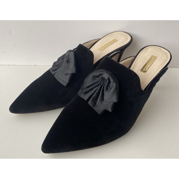 Louise et Cie Shoes - Louise et Cie Katerina Black Velvet Bow Mules Pointed Toe Kitten Heels Size 10